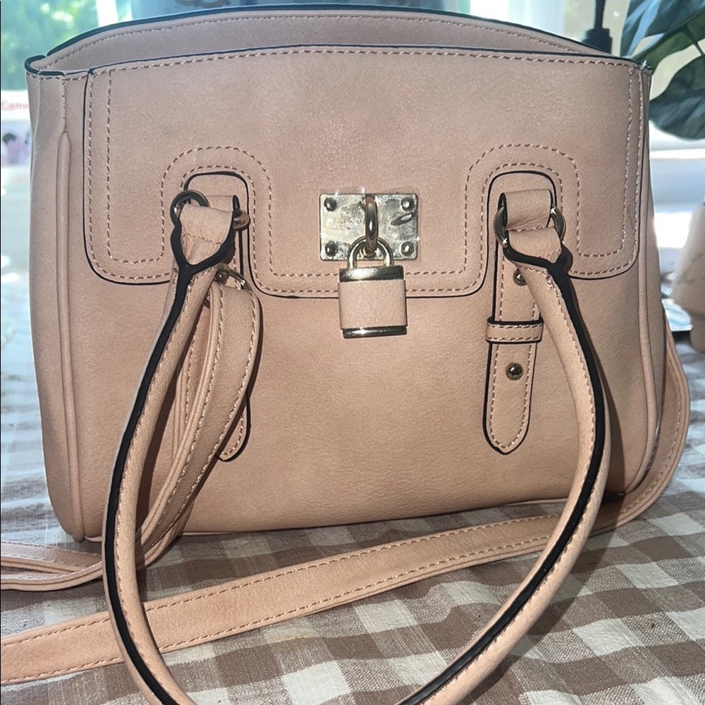 Chic Pink Satchel with Gold Lock Closure
